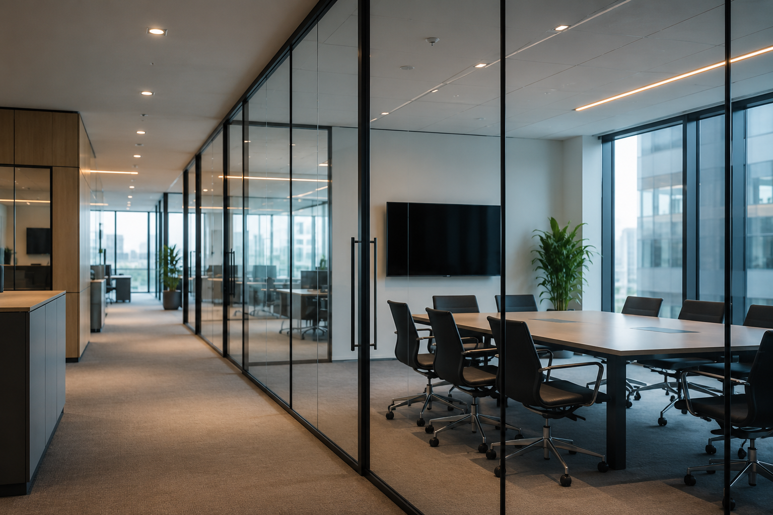 Agente SERVICES by BEST aspirant la moquette d'un plateau de bureaux